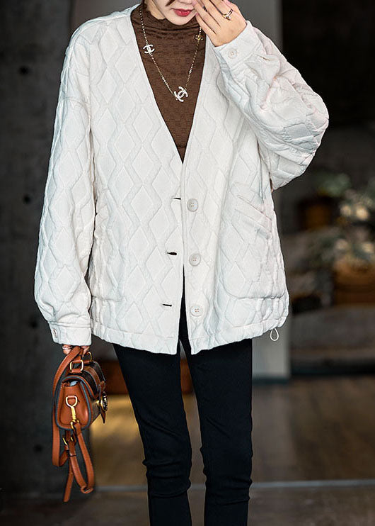 Chocolate V Neck Pockets Drawstring Cotton Coats Fall