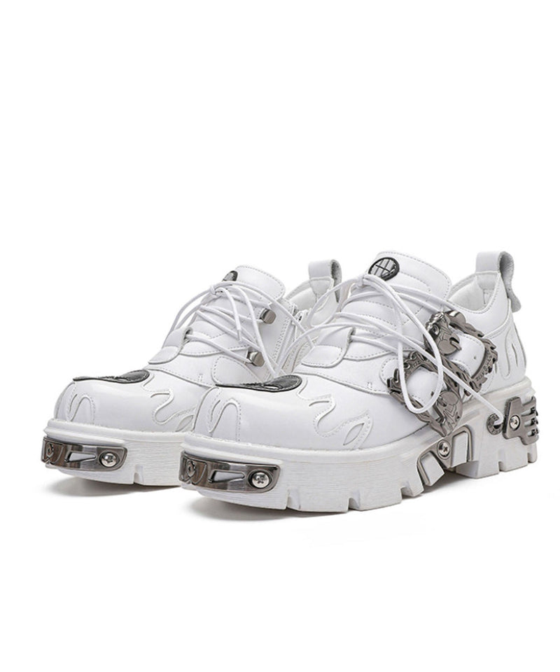 Silver Lace Up Cowhide Leather Platform Shoes
