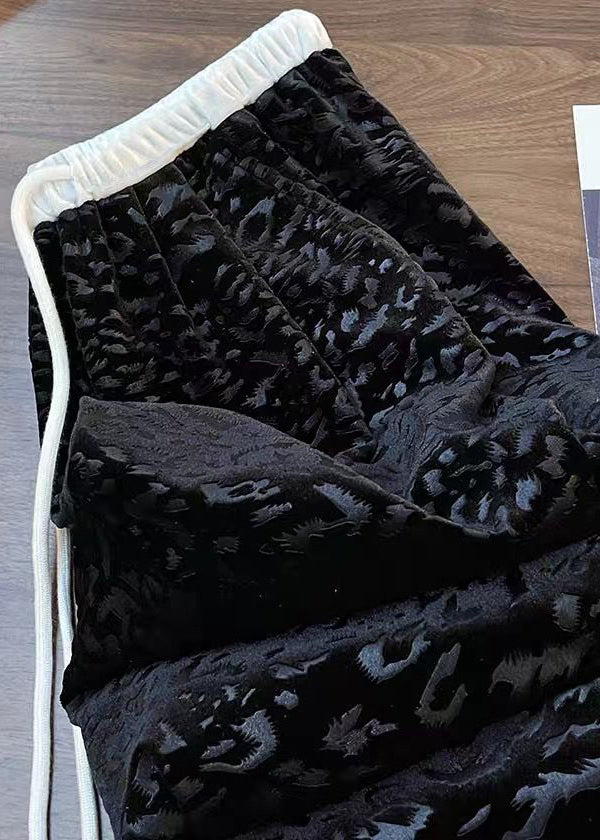 Black Pockets Tie Waist Wide Leg Pants Fall