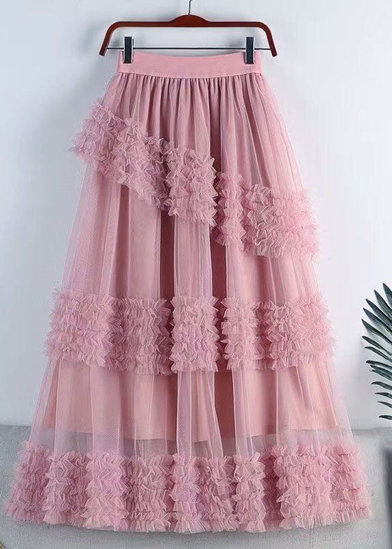 Green High Waist Ruffled Tulle a Line Skirt Spring