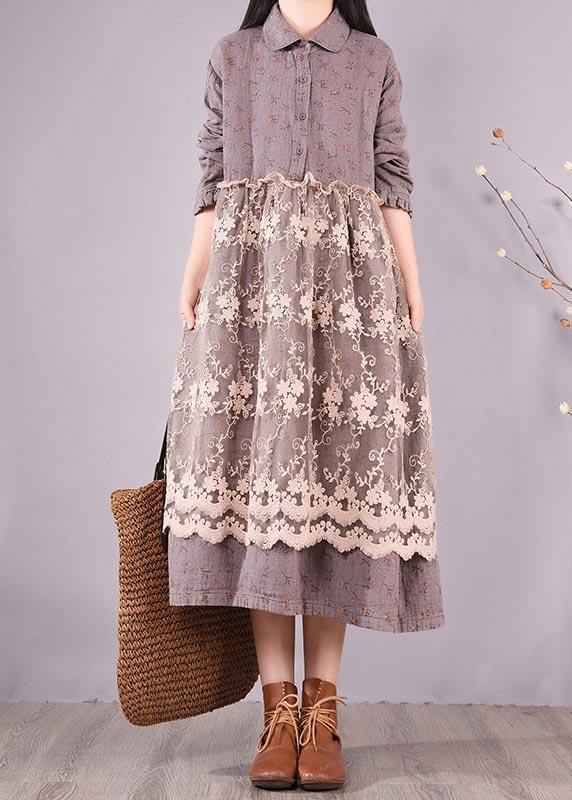 Organic Gray Print Wardrobes Patchwork Lace Long Spring Dresses