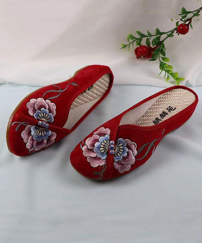 White Wedge Cotton Fabric Embroidery Slide Sandals