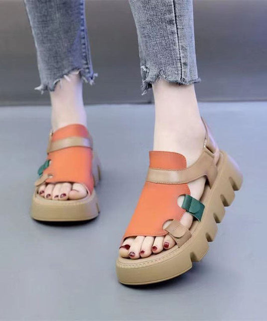 Orange Peep Toe Buckle Strap Splicing Platform Sandals