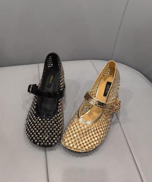 Splicing Chunky Shoes Black Breathable Mesh Zircon