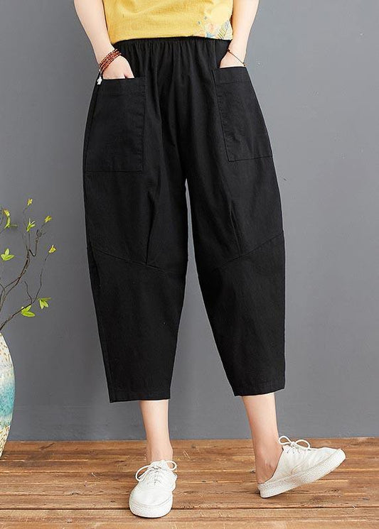 Fine Black Elastic Waist Jeans Harem Pants Summer Cotton