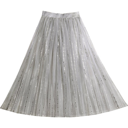 Handmade Grey Sequins Tulle Pleated Summer Skirts