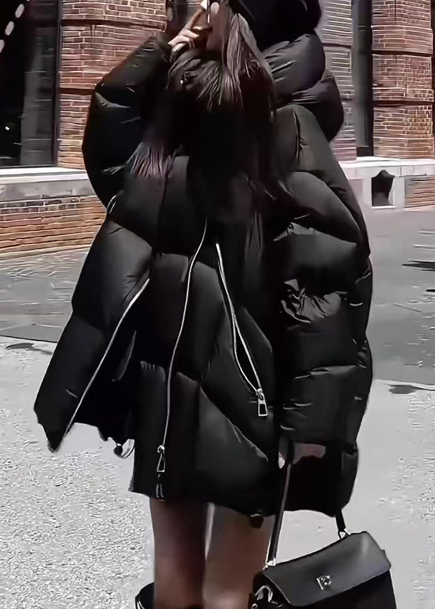 Black Pockets Duck Down Winter Coats Hooded