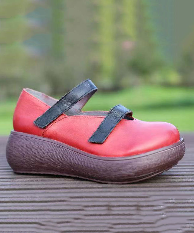 Red Platform Cowhide Leather Splicing Buckle Strap