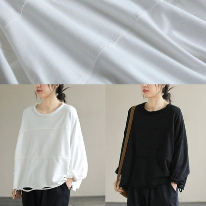 Italian O Neck Cotton Spring Tunic Pattern Pattern Black Blouse
