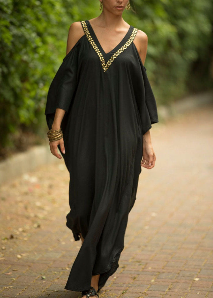 Black Backless Kimono Robe Summer Maxi Dresses