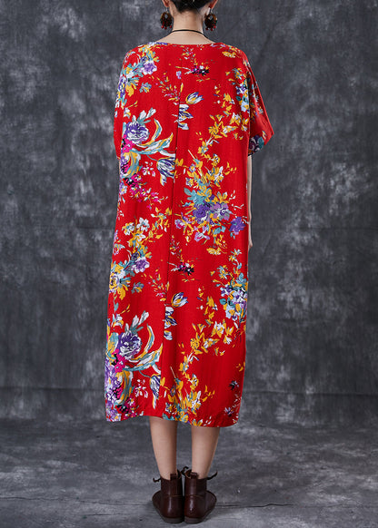 Red Print Cotton Maxi Dress Oversized Summer