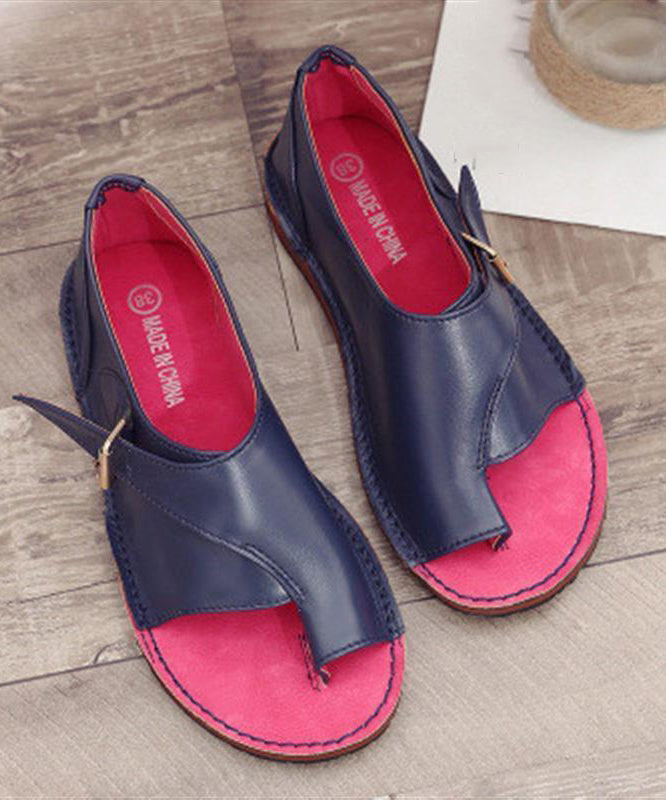 Orange Cowhide Splicing Leather Flat Sandals