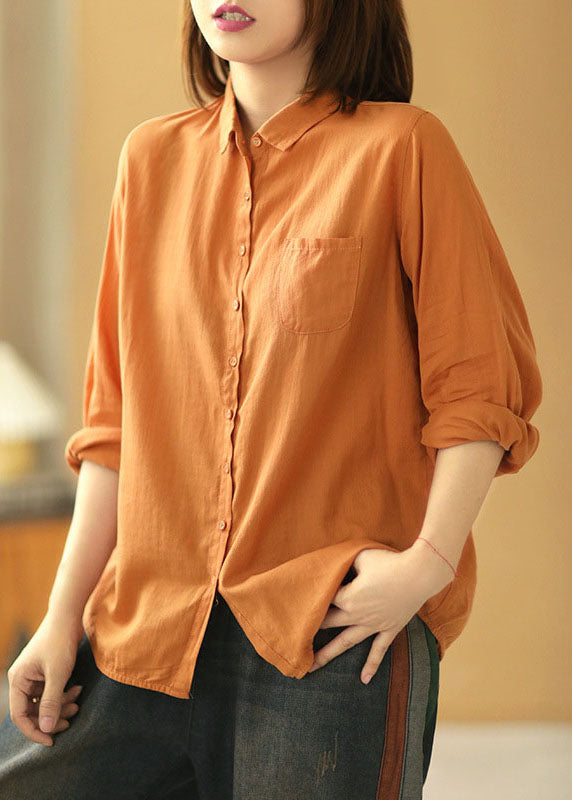 Yellow Pockets Button Fall Long Sleeve Shirt Tops