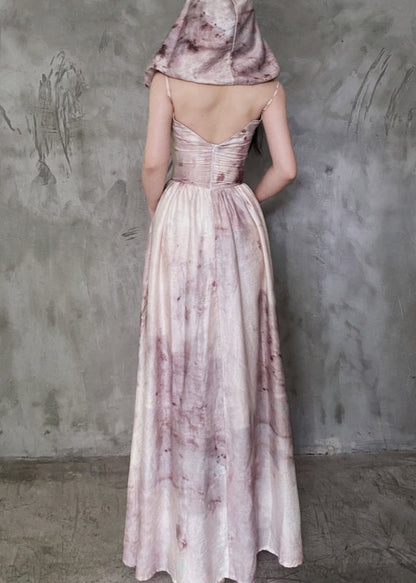 Hooded Removable Tie Dye Cotton Spaghetti Strap Dress Sleeveless