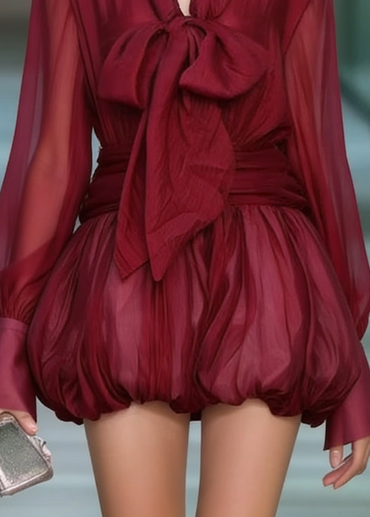 Red Lace Up Patchwork Chiffon Mini Dress Spring