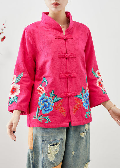 Rose Embroideried Jacquard Chinese Button Cotton Jackets Fall