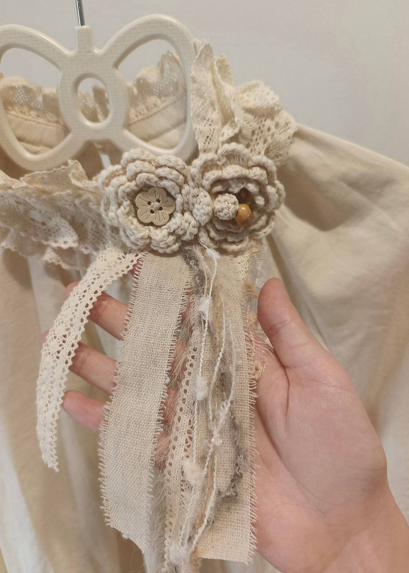 Beige Decorated Patchwork Lace Shirt Top Spring