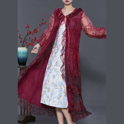 Mulberry Embroidered Organza Hooded Cardigan Summer
