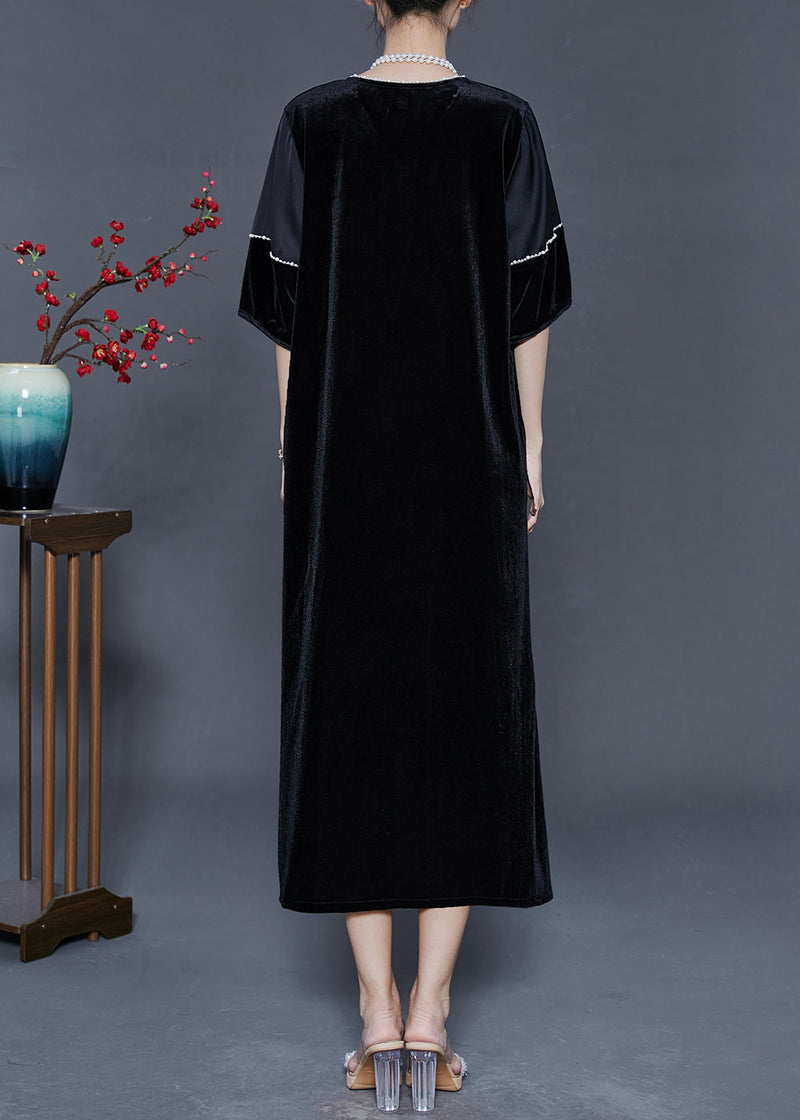 Black Oversized Side Open Silk Velour Party Dress Summer