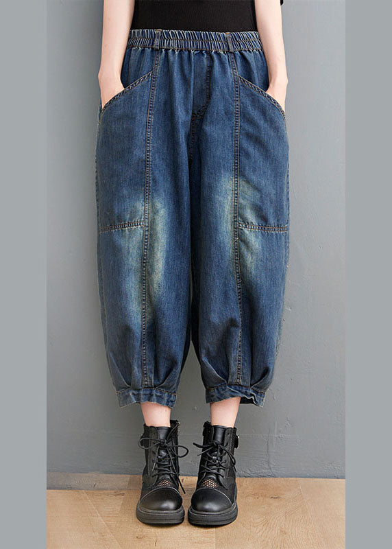Blue High Waist Pockets Lantern Fall Pants