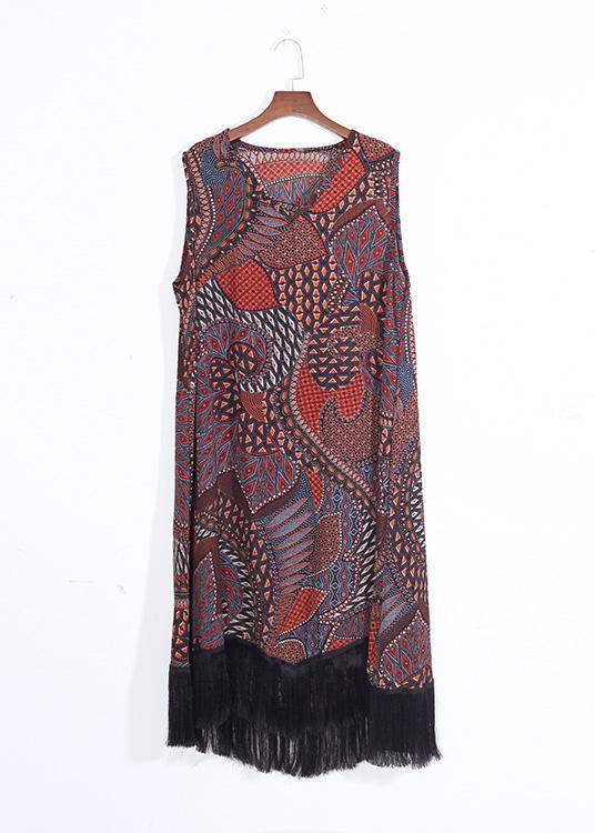 Unique Chocolate Print Chiffon V Neck Party Dress