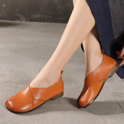 Brown Flat Shoes Cowhide Leather Flats