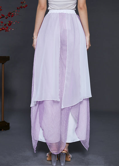 Purple Asymmetrical Chiffon Dance Skirt Pants Summer