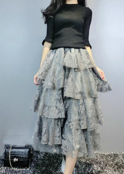 Grey Asymmetrical Lace Skirt Spring
