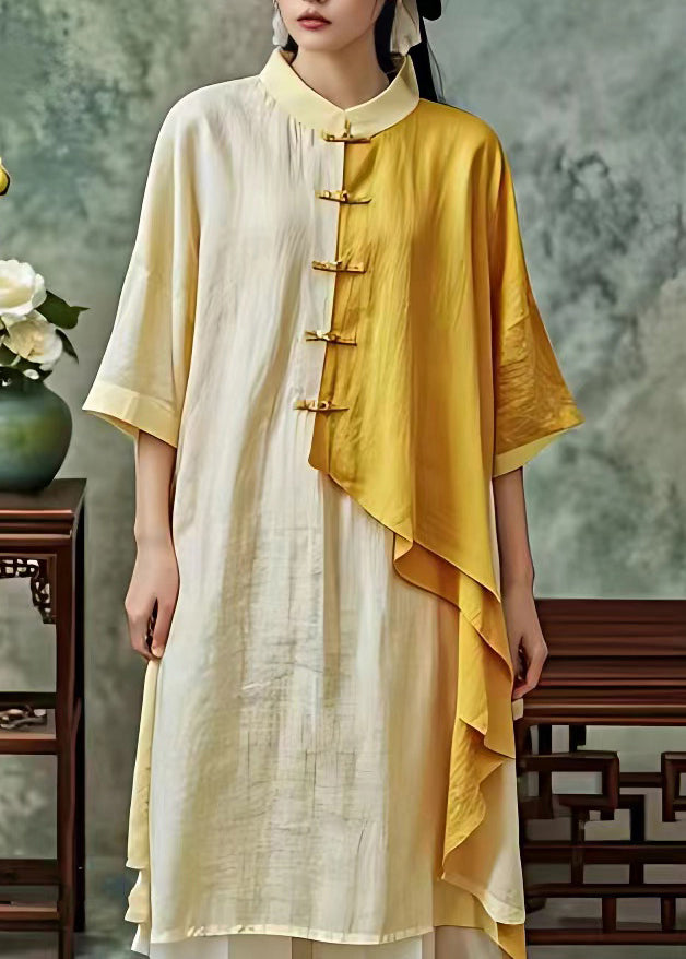 Light Yellow Patchwork Button Maxi Dress Fall