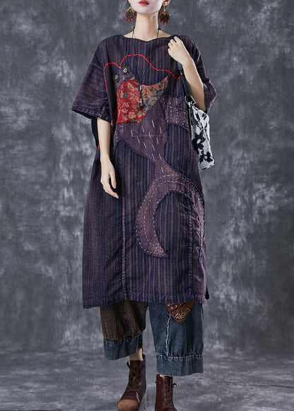 Embroideried Patchwork Applique Wear on Both Sides Cotton Dress Summer