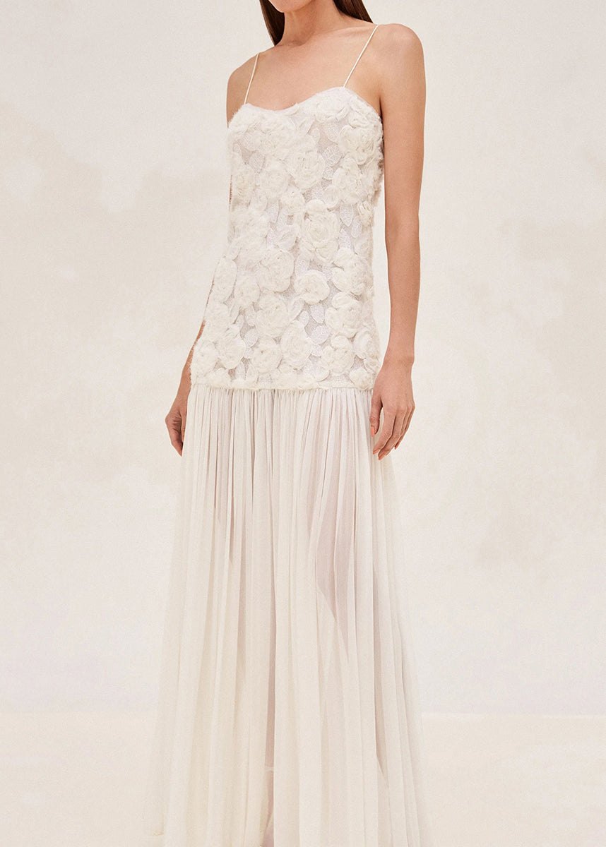 White Zippered Wrinkled Chiffon Spaghetti Strap Dress Sleeveless