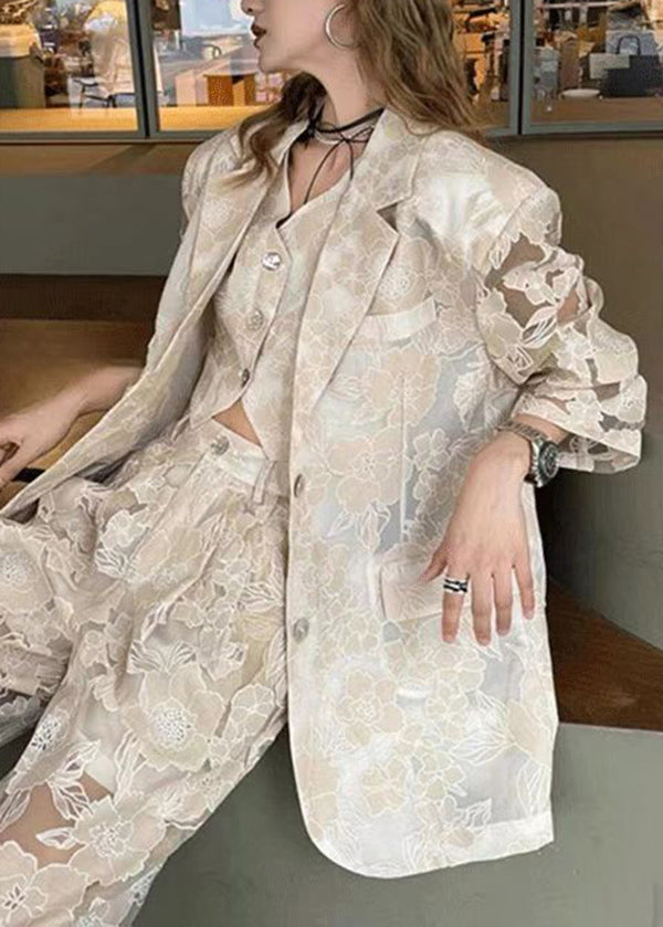 Light White Hollow Lace Suit Vest Pants Three Piece Set