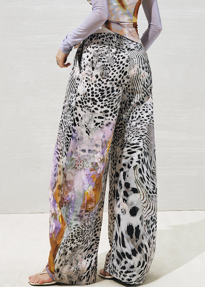 Purple Leopard High Waist Cotton Wide Leg Pants Summer