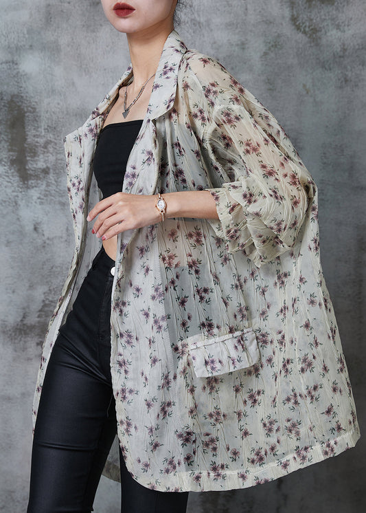 Apricot Print Chiffon Upf 50+ Cardigan Oversized Summer