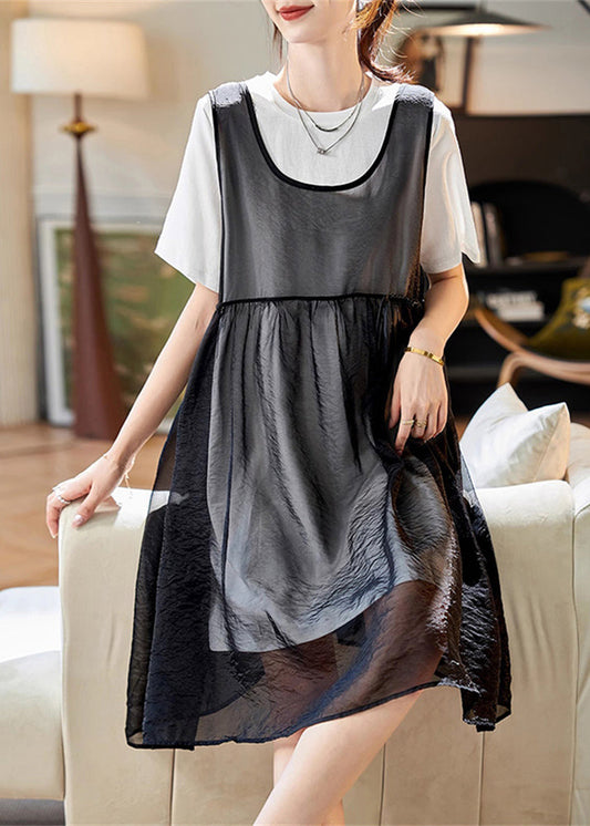 Patchwork Tulle Mid Dress and Top Two Piece Set Summer