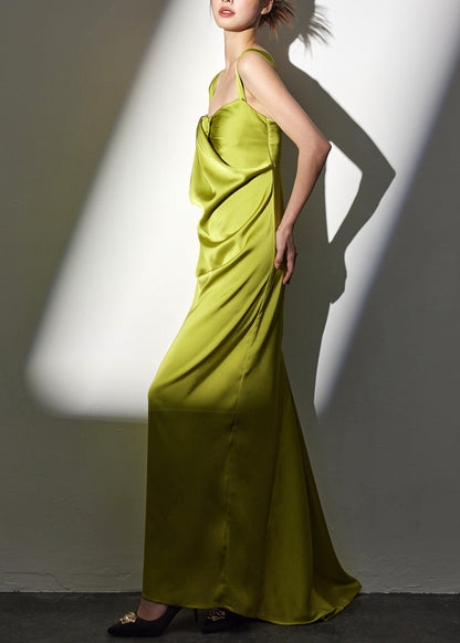 Novelty Green Square Collar Backless Silk Long Dresses Sleeveless