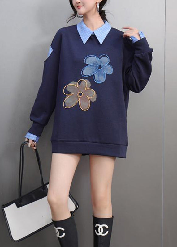 Blue Striped Print Patchwork Sweatshirts Spring