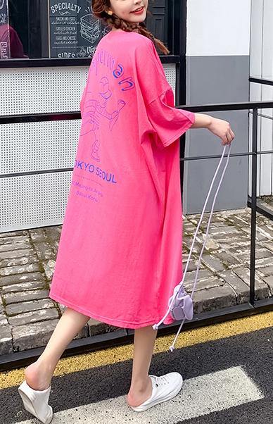 Natural Rose Graphic Cotton Half Sleeve Summer Dresses
