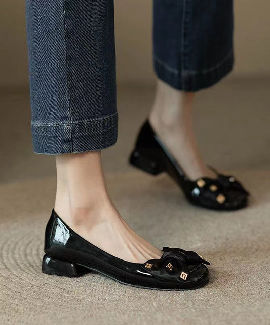 Black Bow Splicing Chunky Penny Loafers
