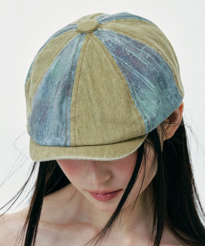 Colorblock Korean Version Denim Breton Hat
