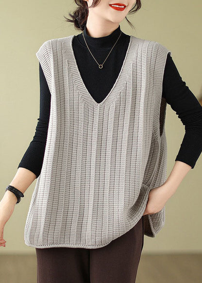 Loose Coffee V Neck Cozy Knit Waistcoat Fall