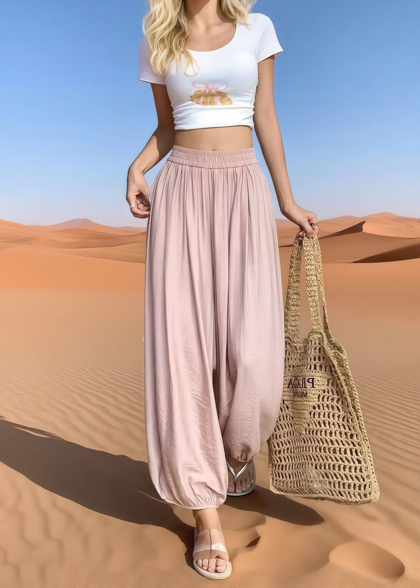 White Oversized Cotton Harem Pants Summer