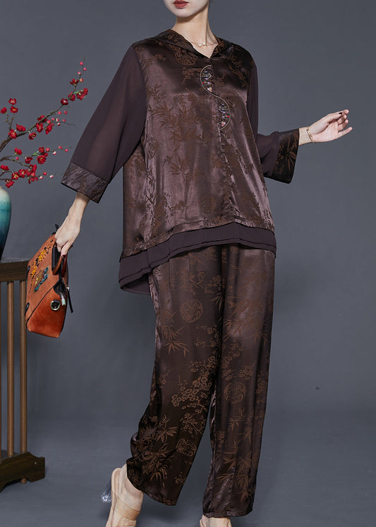 Art Chocolate Jacquard Oversized Patchwork Silk Sets 2 Pieces Spring