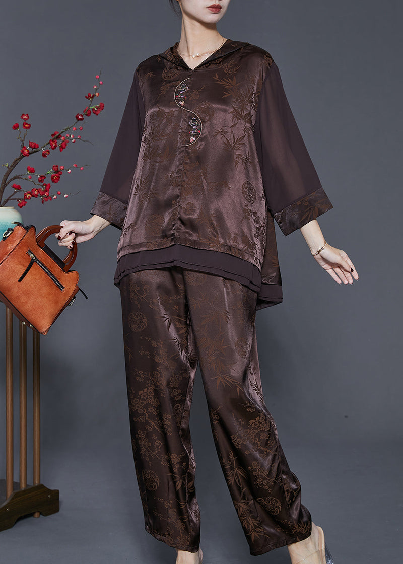 Art Chocolate Jacquard Oversized Patchwork Silk Sets 2 Pieces Spring