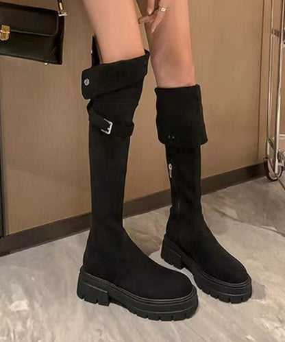 European and American Style Apricot Belt Buckle Platform Boots