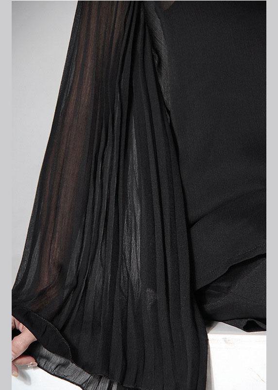 Fitted Black Peter Pan Collar Flare Sleeve Summer Shirt Top