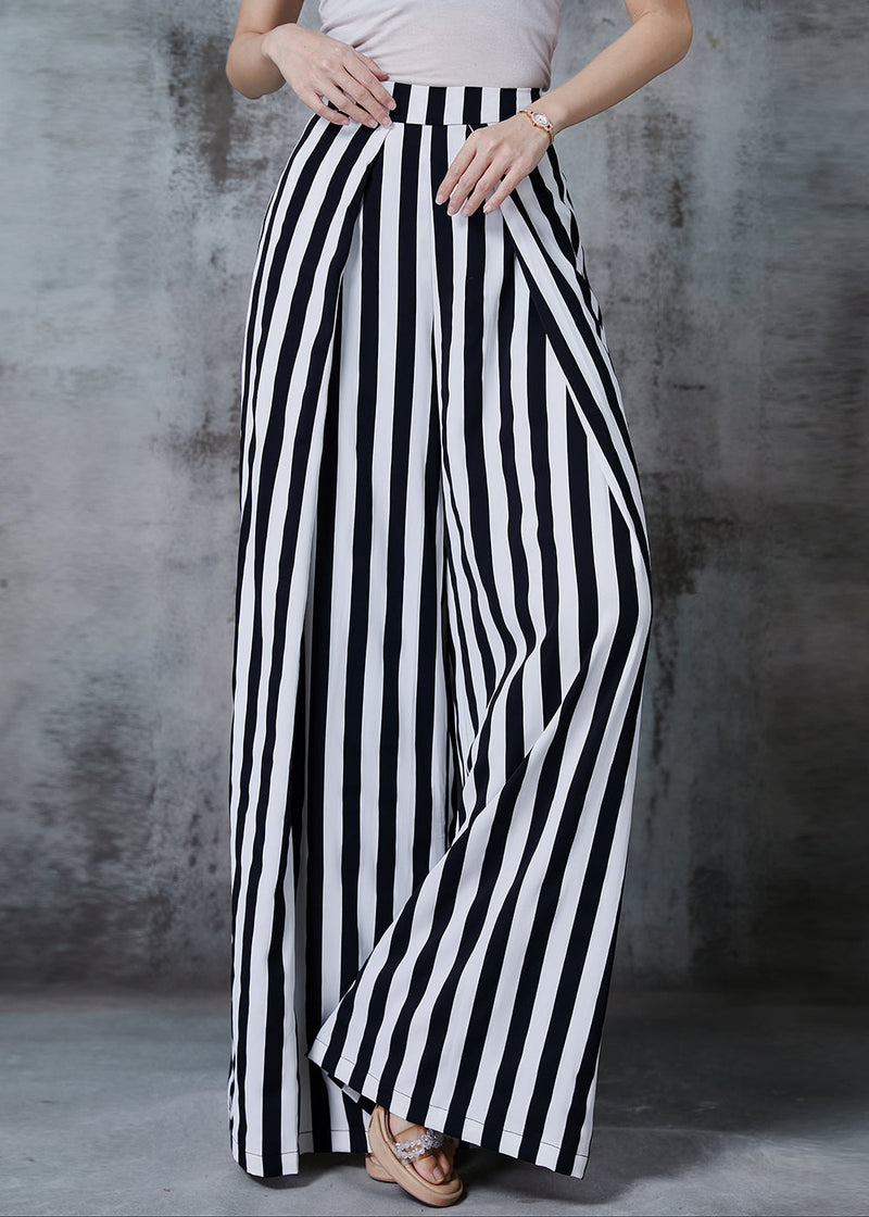 Black Striped Chiffon Wide Leg Pants Fall