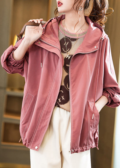 Pink Hooded Oversized Cotton Coat Outwear Fall