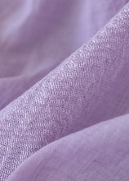Purple Elastic Waist Embroideried Linen Skirt Spring