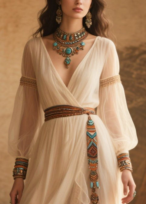 Style White Tasseled Tulle Tunic Dress Summer